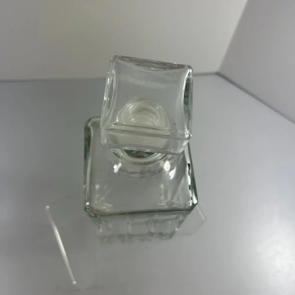 Vtg Clear Glass Square Decanter Bottle Bar Liquor Italy Stopper 9.25